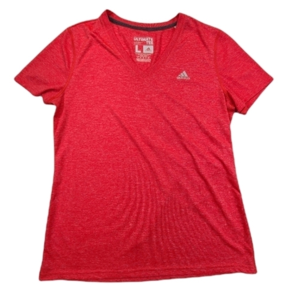 Adidas V-Neck Short Sleeve Ultimate Tee Heather Pink & White, Size Large - Picture 1 of 14